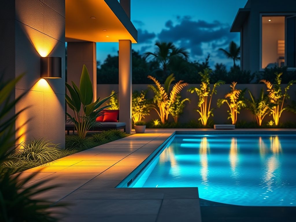 Arandelas para área externa com piscina