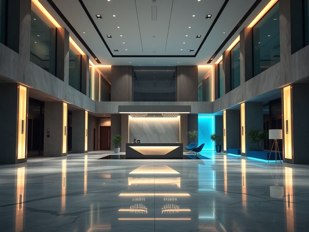 Iluminação adequada para recepção de empresas