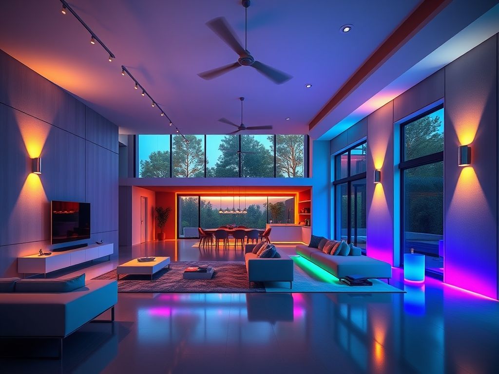 Iluminação com cores variáveis em salas integradas