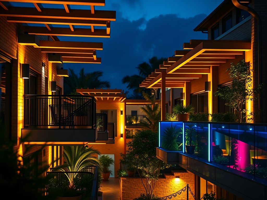 Iluminação com cores variáveis em varandas e áreas externas