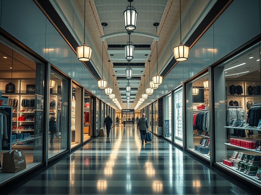 Iluminação de corredores em shoppings