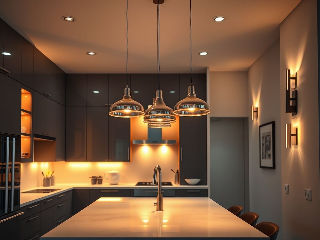 Iluminação em camadas para cozinhas modernas