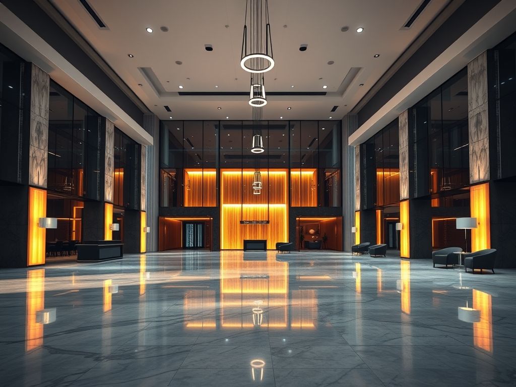 Iluminação para halls de empresas