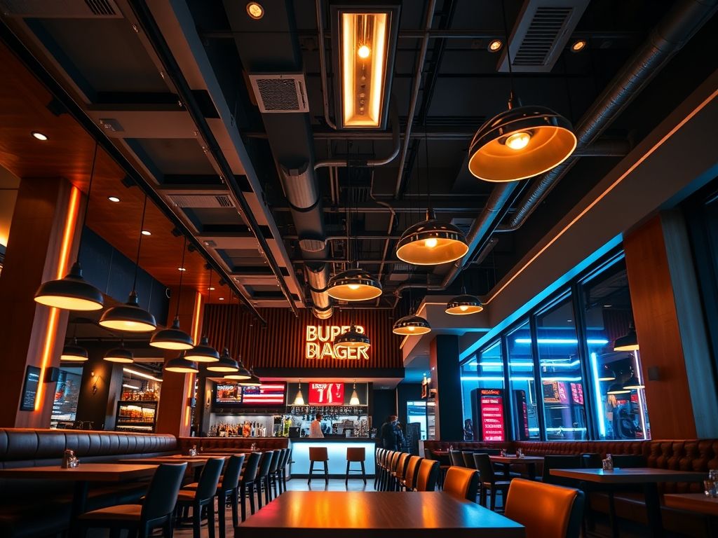 Iluminação para hamburguerias modernas