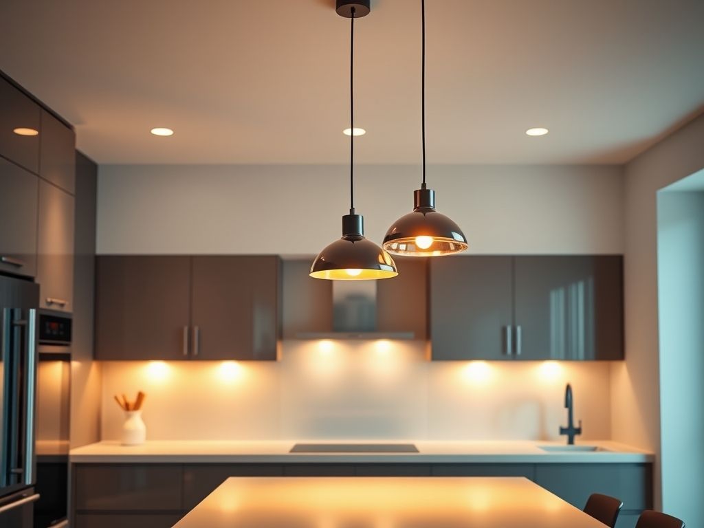 Luminárias pendentes para cozinhas integradas