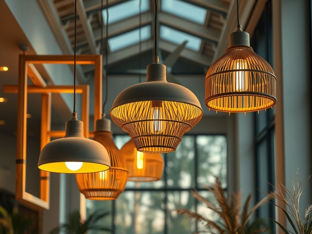 Materiais naturais em luminárias: cerâmica, palha e bambu