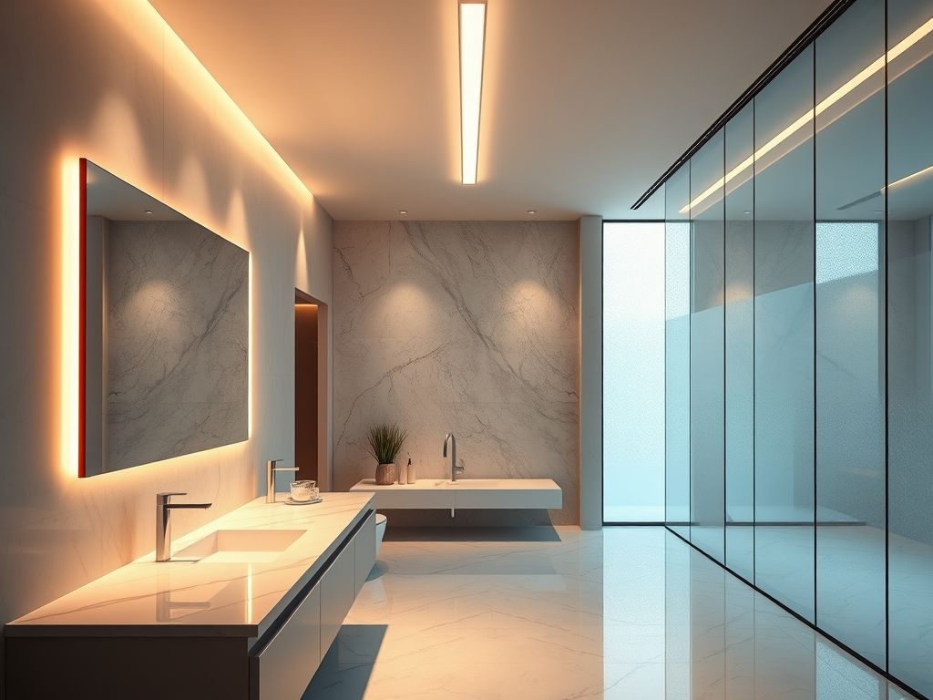 Perfil de LED linear para iluminação de banheiros modernos