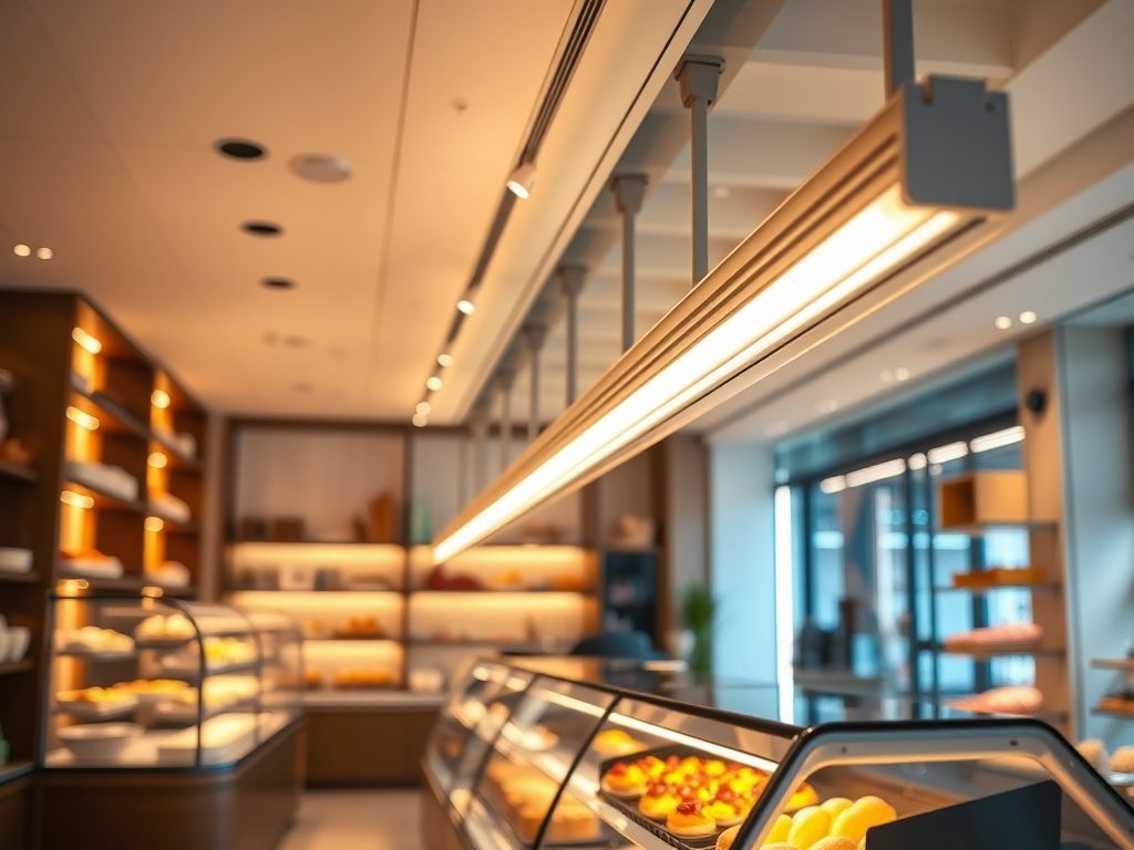 Perfil de LED linear para iluminação de confeitarias