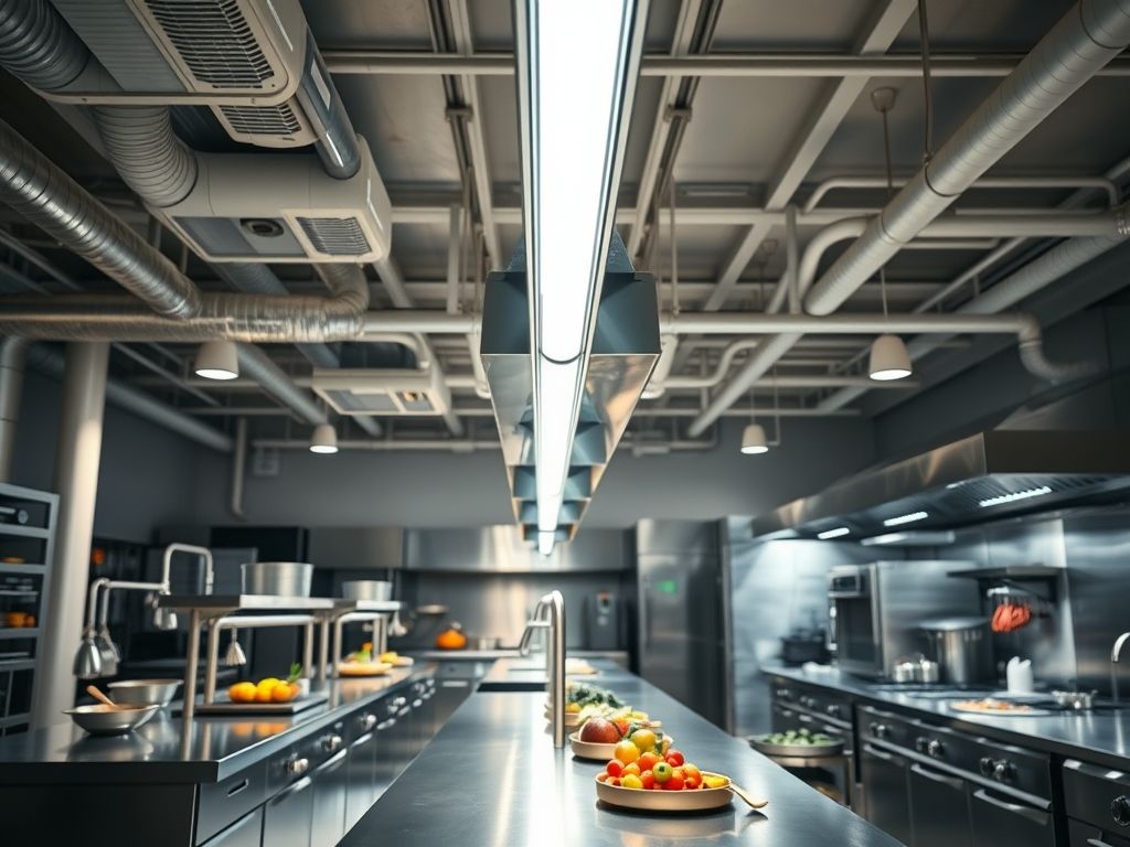 Perfil de LED linear para iluminação de cozinhas industriais