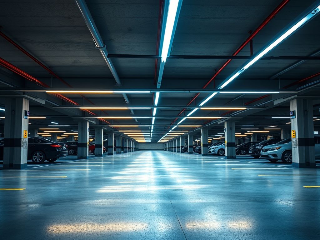 Perfil de LED linear para iluminação de garagens subterrâneas