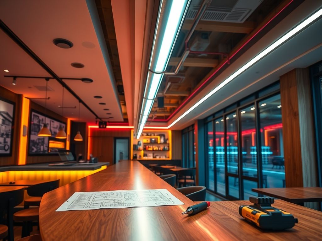 Perfil de LED linear para iluminação de hamburguerias