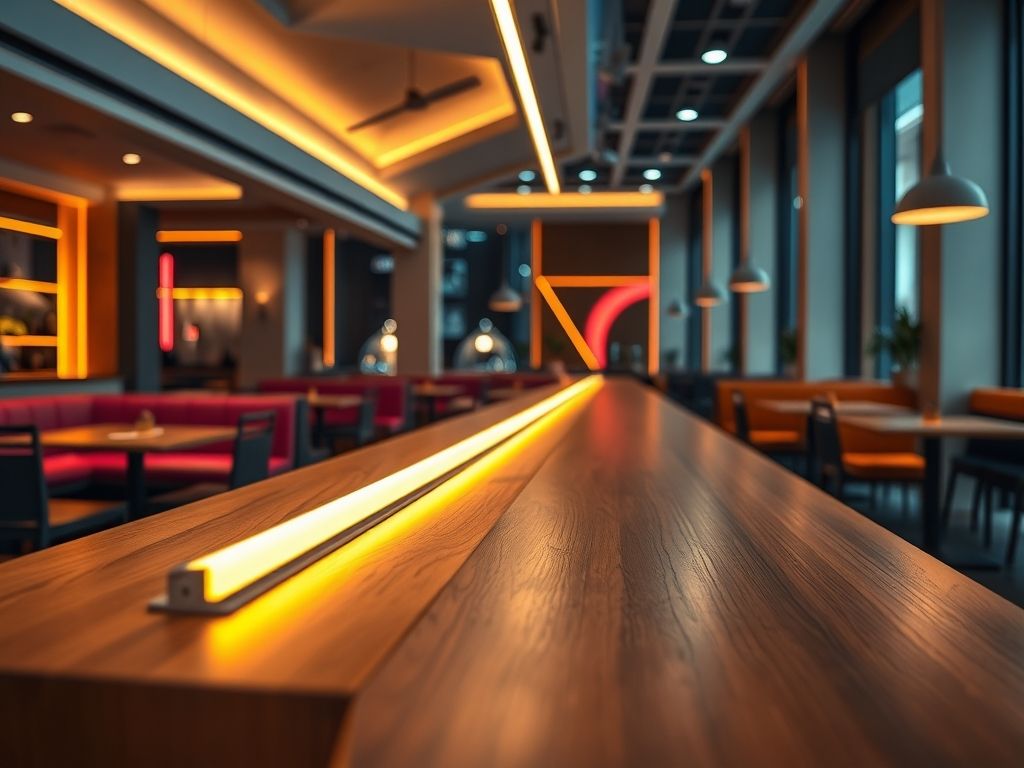Perfil de LED linear para iluminação de lanchonetes