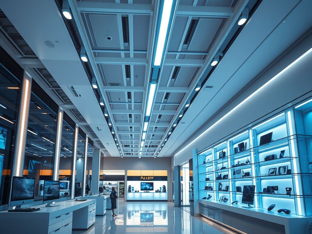 Perfil de LED linear para iluminação de lojas de eletrônicos
