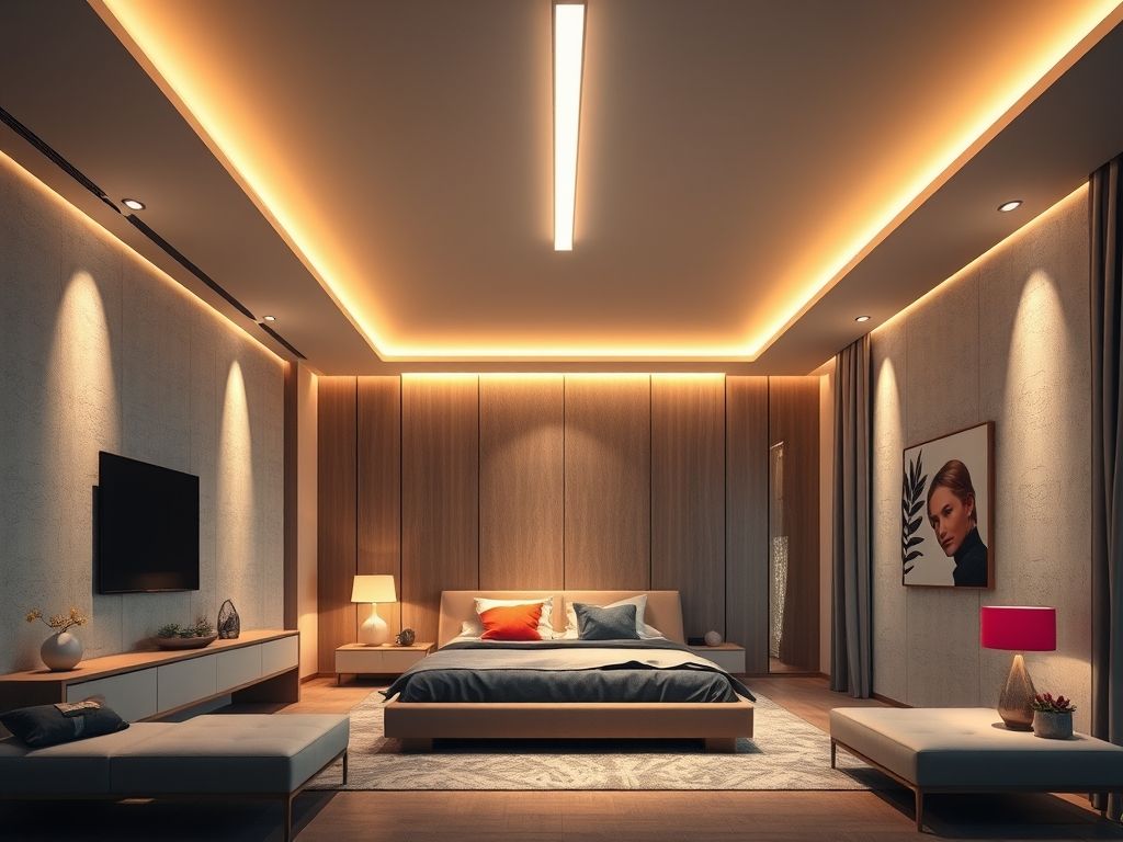 Perfil de LED linear para iluminação de quarto