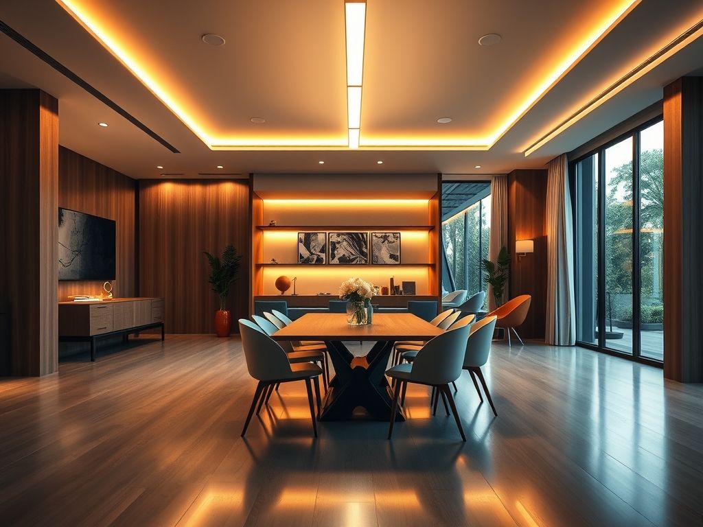 Perfil de LED linear para iluminação de sala de jantar