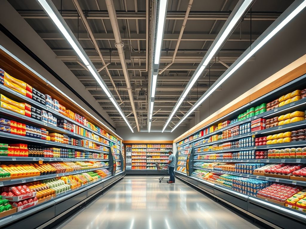 Perfil de LED linear para iluminação de supermercados de bairro