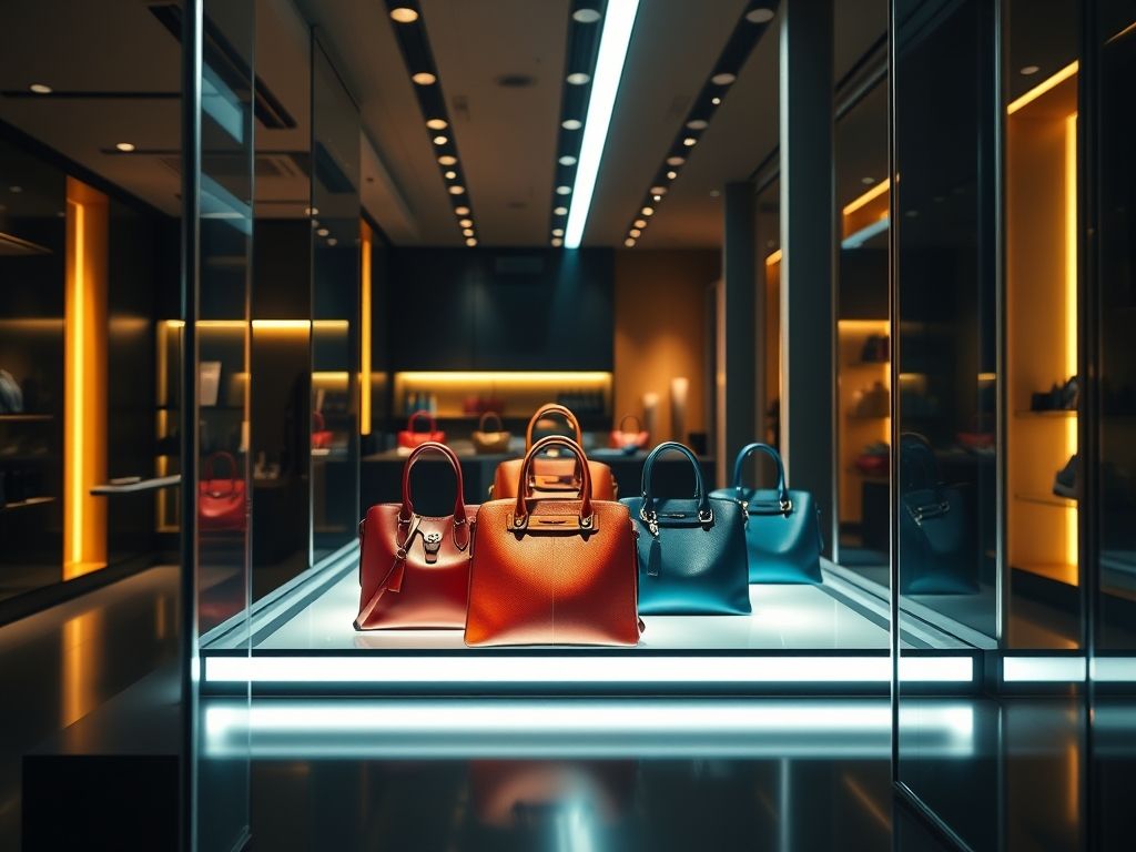 Perfil de LED linear para iluminação de vitrines de bolsas