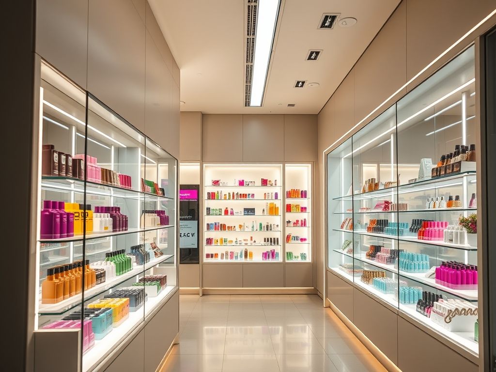 Perfil de LED linear para iluminação de vitrines de cosméticos