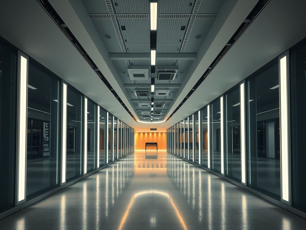 Perfil LED curvo em corredores modernos