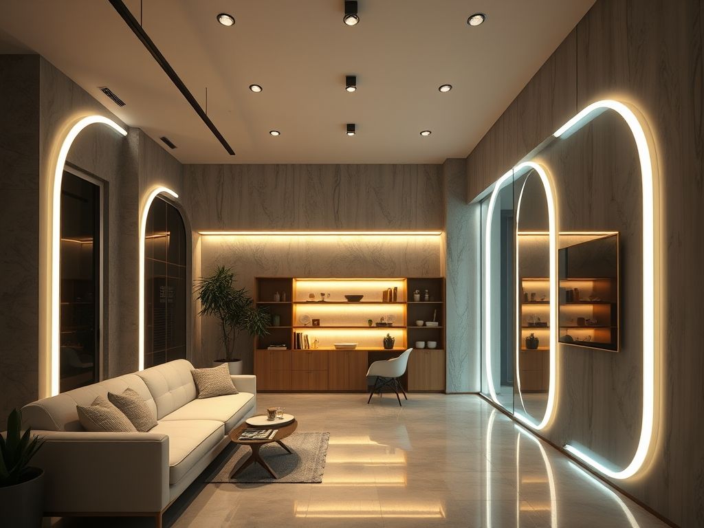 Perfil LED curvo em sancas decorativas