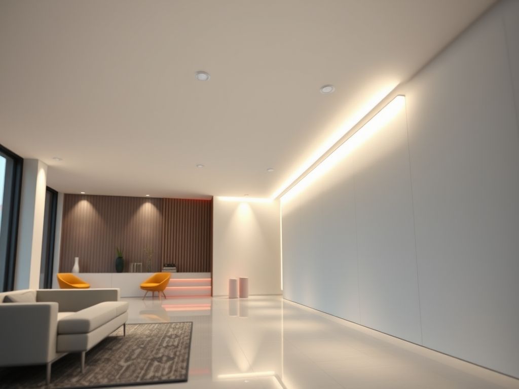 Perfil LED embutido com acabamento em gesso
