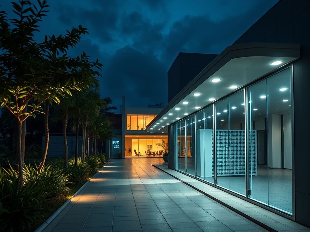 Perfil LED embutido em áreas externas cobertas