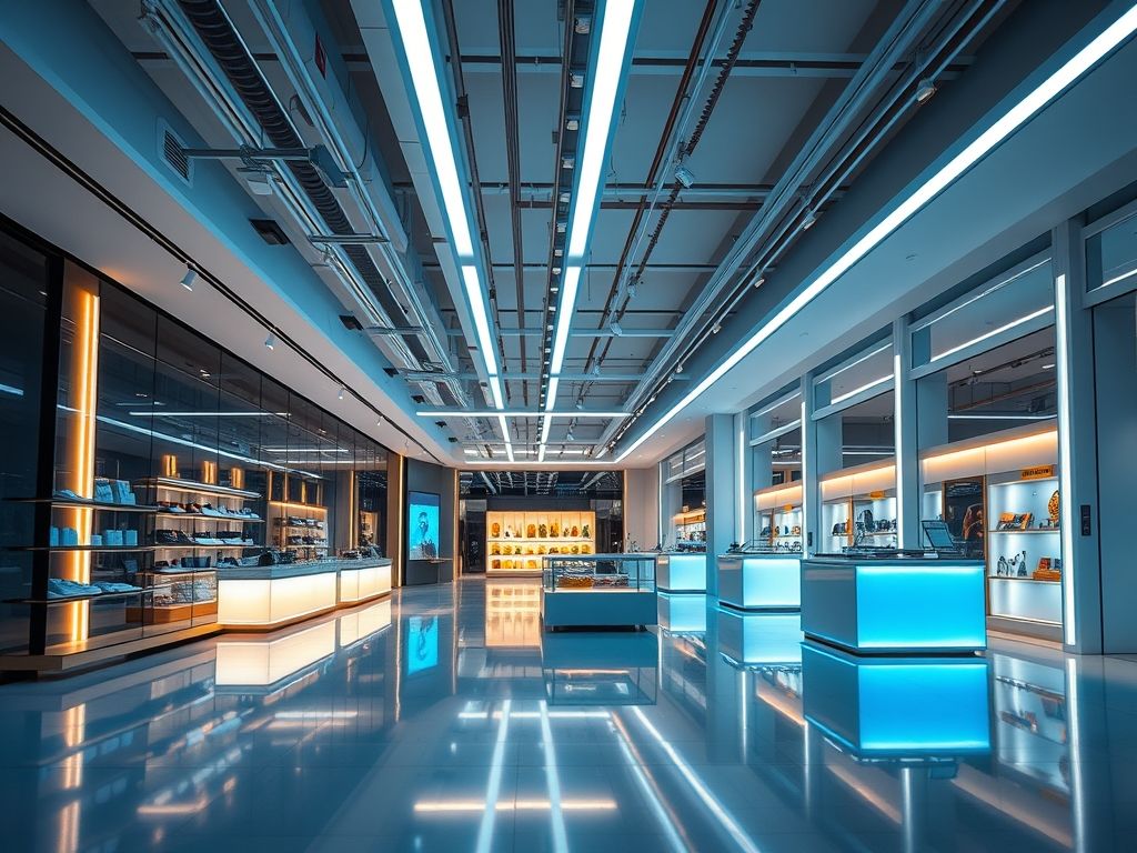 Perfil LED linear contínuo em ambientes comerciais