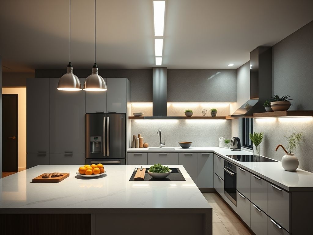 Perfil LED linear contínuo em cozinhas modernas