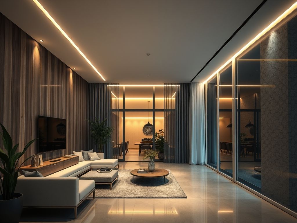Perfil LED linear em ambientes residenciais de alto padrão
