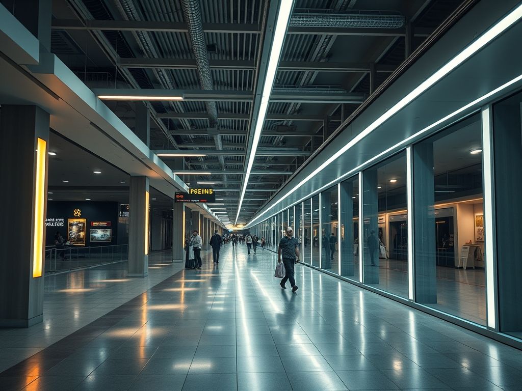 Perfil LED linear em áreas de circulação