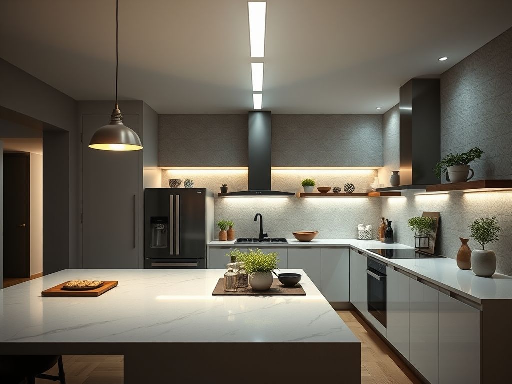 Perfil LED linear em cozinhas de luxo