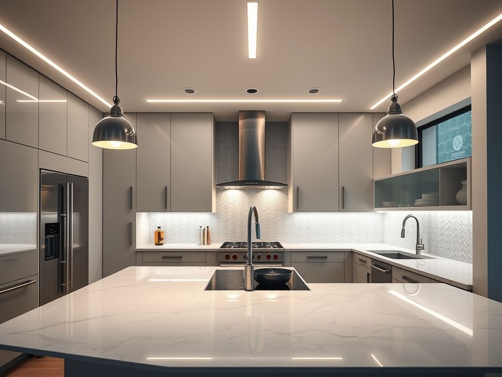 Perfil LED linear em cozinhas gourmet