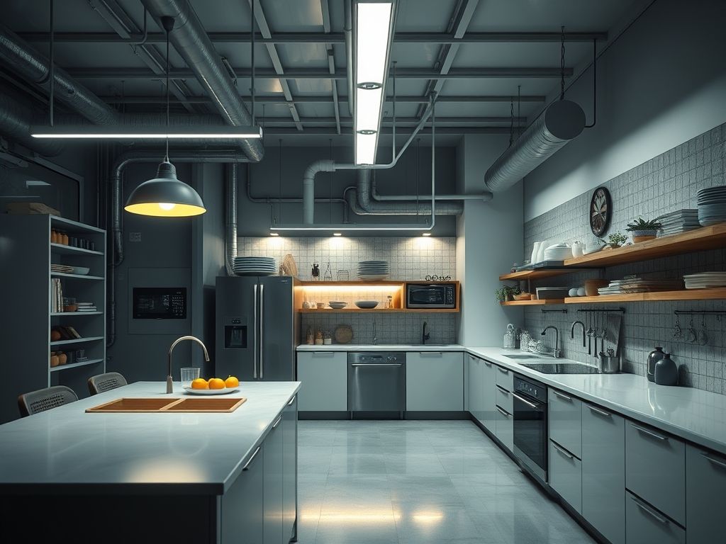Perfil LED linear em cozinhas industriais