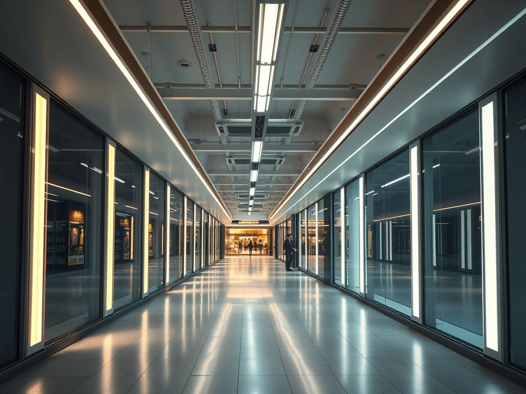 Perfil LED linear para iluminação de corredores comerciais