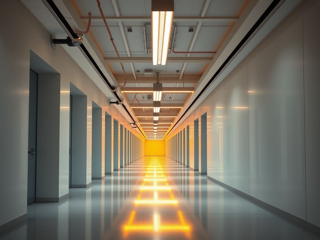 Perfil LED linear sobreposto em corredores