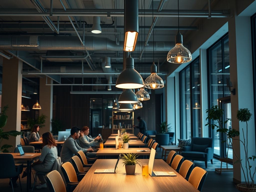 Perfil LED suspenso em ambientes de coworking