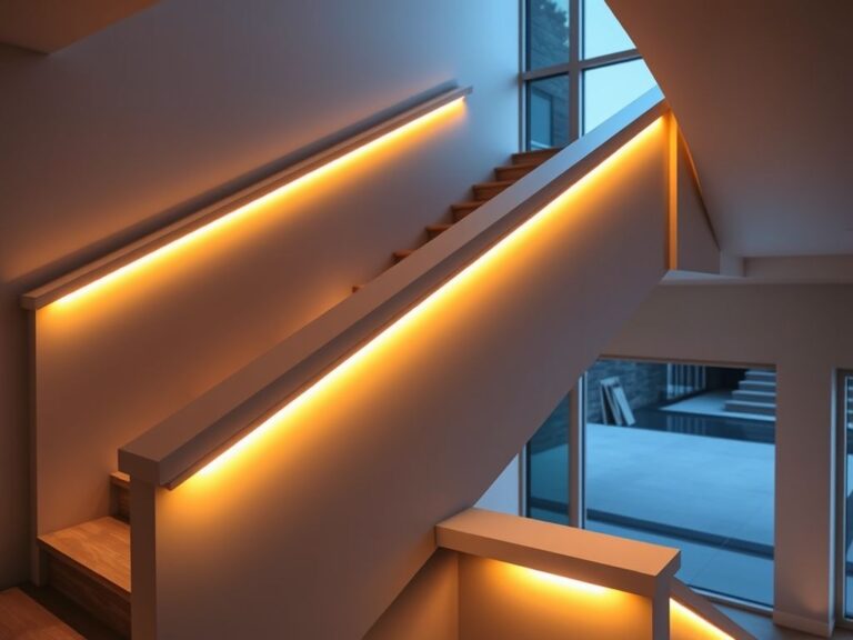 Perfis de LED embutidos em escadas residenciais