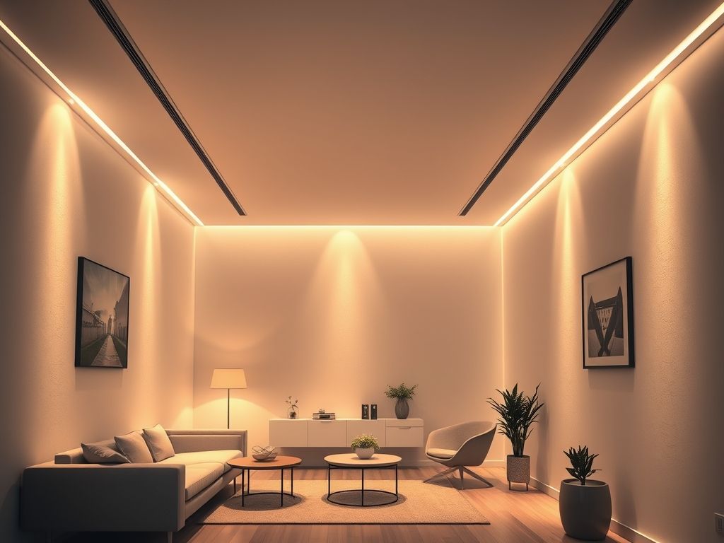 Perfis de LED minimalistas em salas pequenas