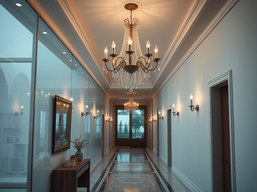 Arandela de vidro para corredor estreito e elegante