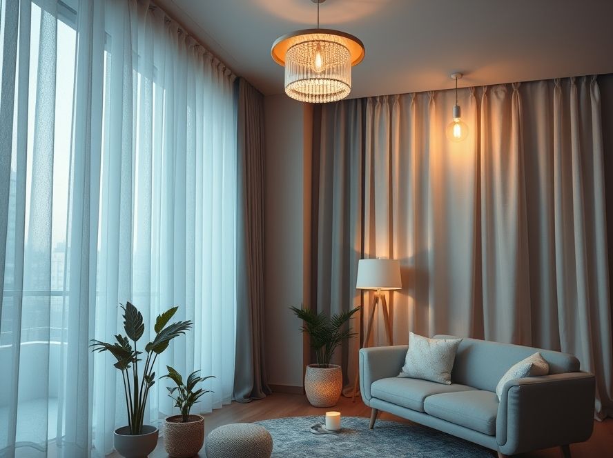 Como combinar luminárias com cortinas e persianas