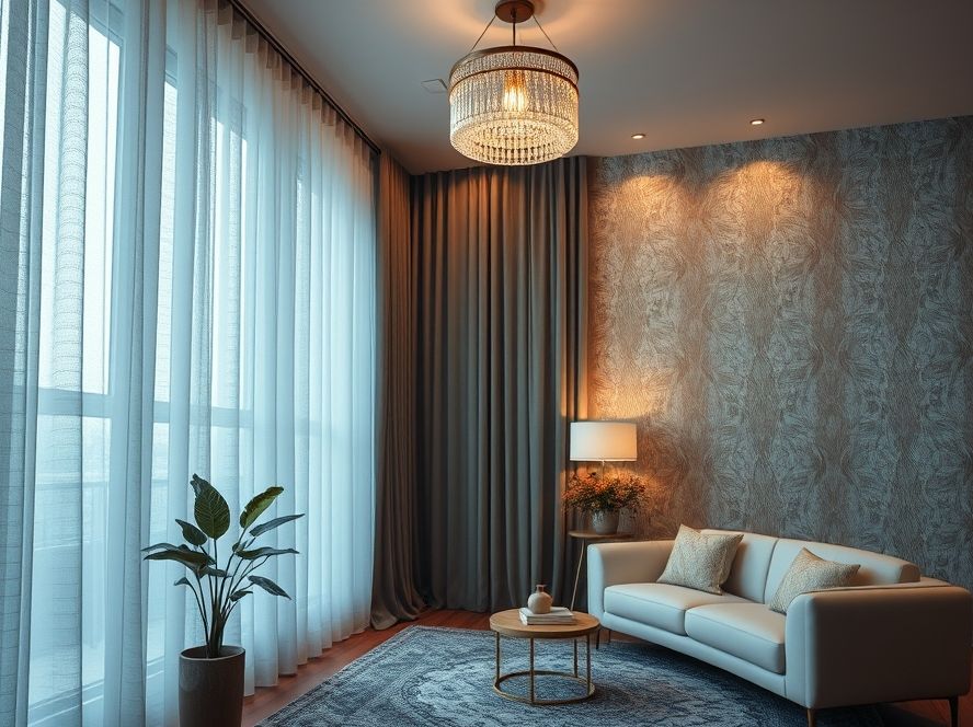 Como combinar lustres com cortinas e tapetes