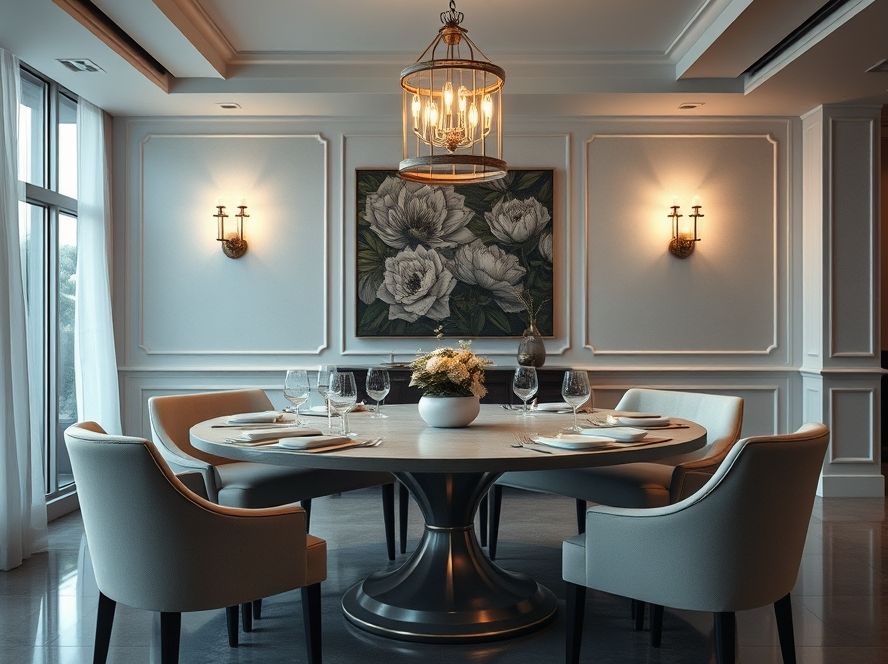 Como escolher lustres para mesas de jantar com centro de mesa