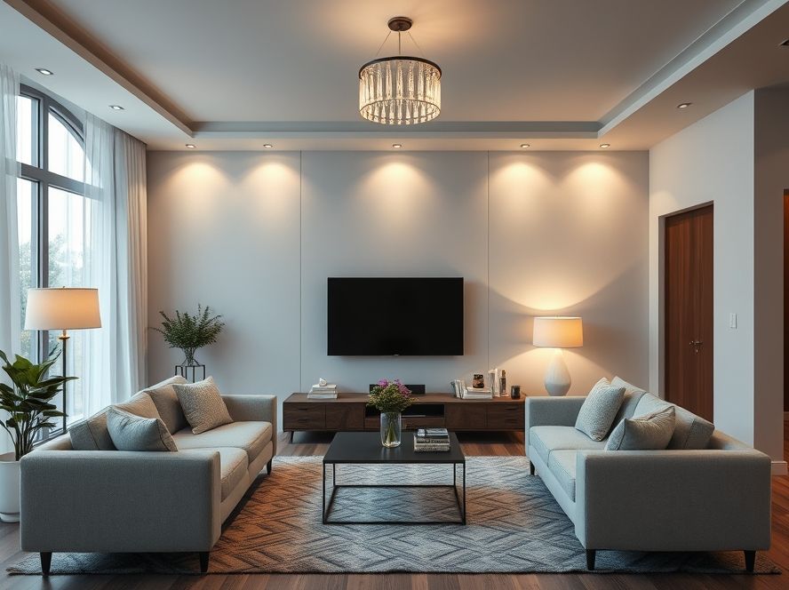 Como iluminar sala com móveis escuros e lustres LED