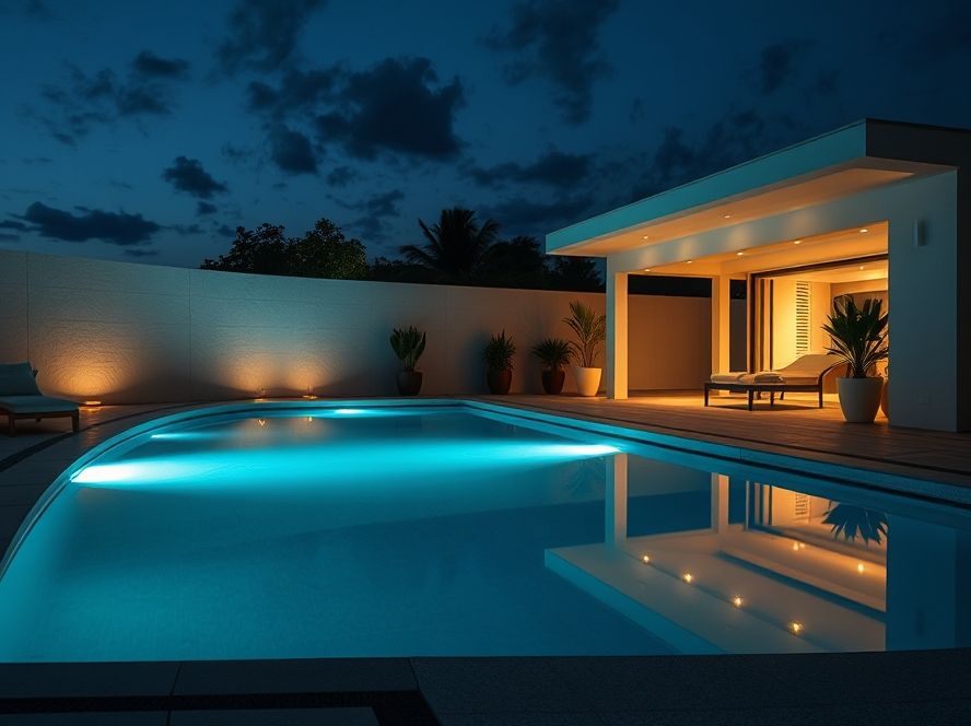 Embutido de solo iluminando área de piscina