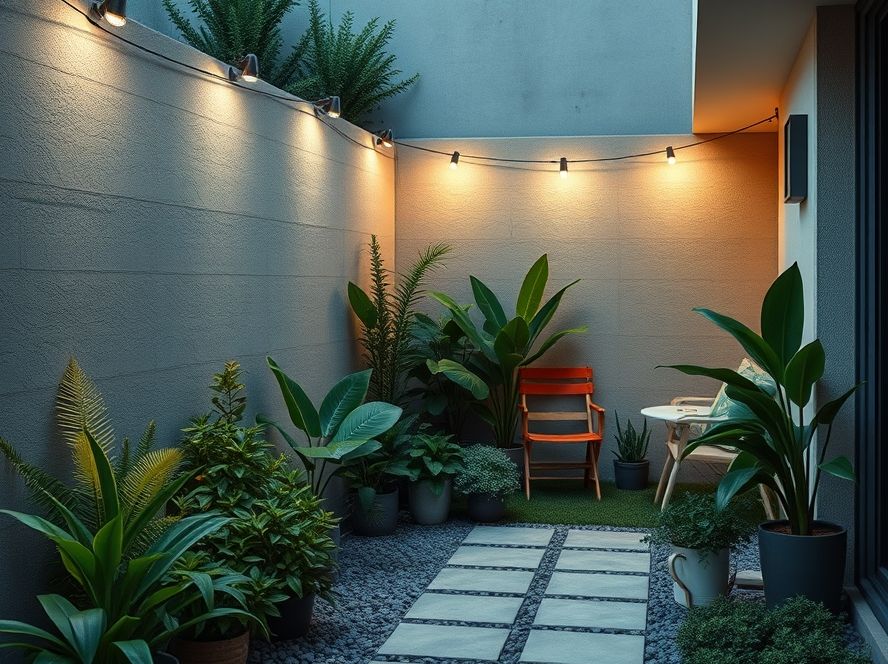 Embutido de solo para jardim lateral com plantas