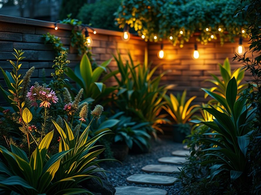 Finca de jardim iluminando plantas e flores