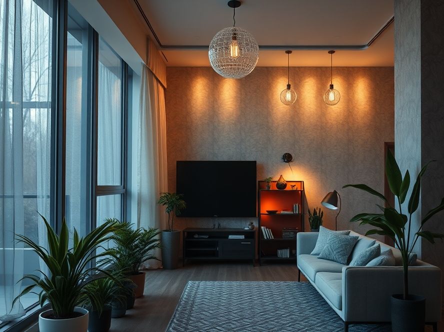Fita de LED embutida em estantes de livros
