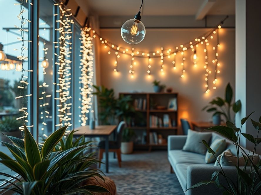 Fita de LED embutida em prateleiras de livros