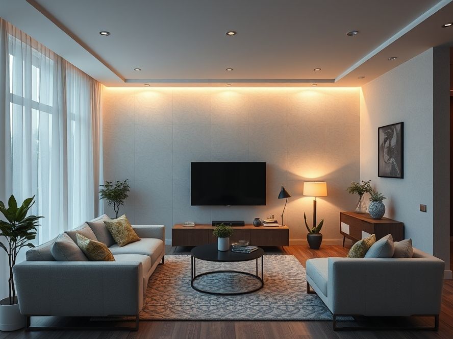 Fita de LED iluminando móveis baixos