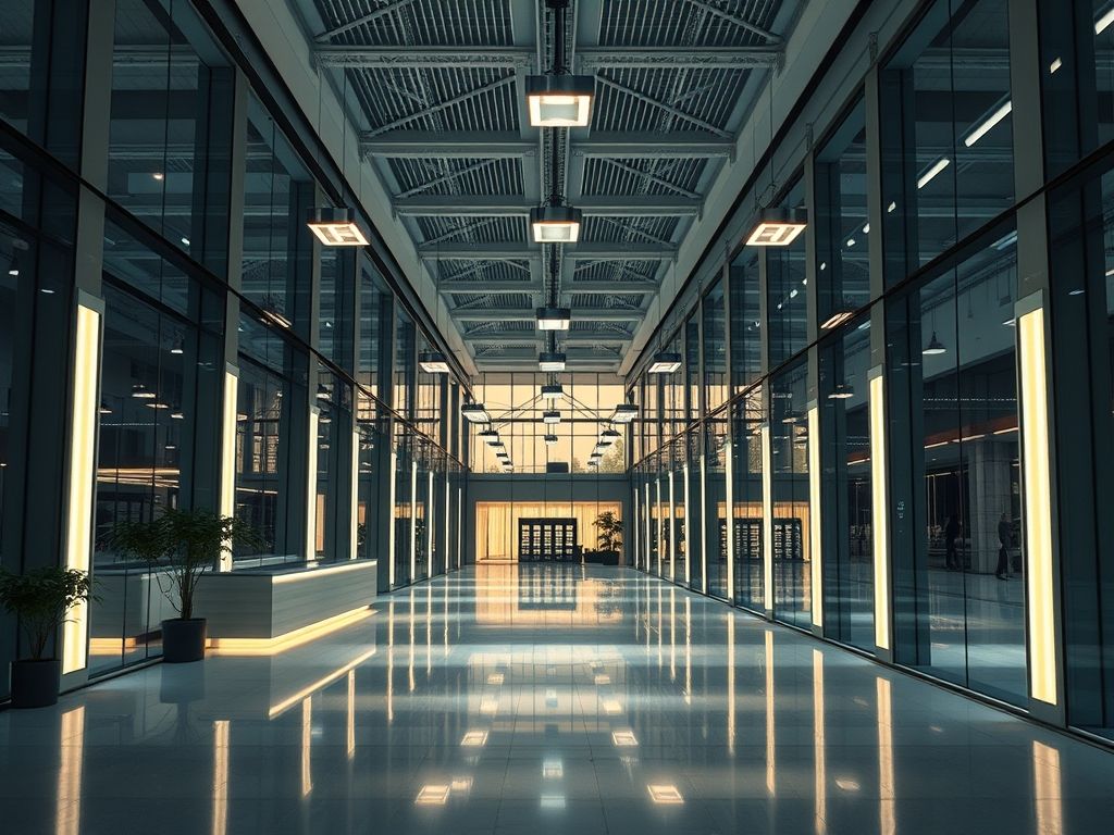 Iluminação de áreas comuns em prédios corporativos modernos